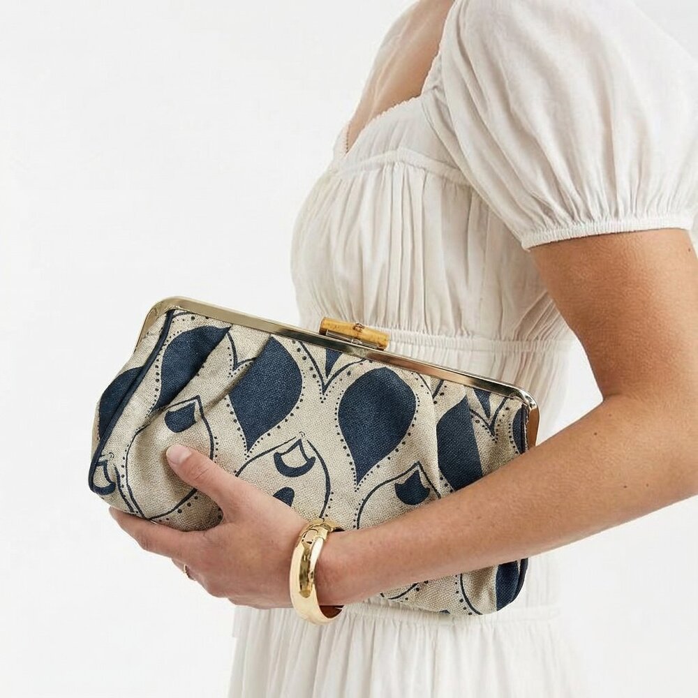 Old Navy Satin-Lined Stylish Blue and Cream Clutch